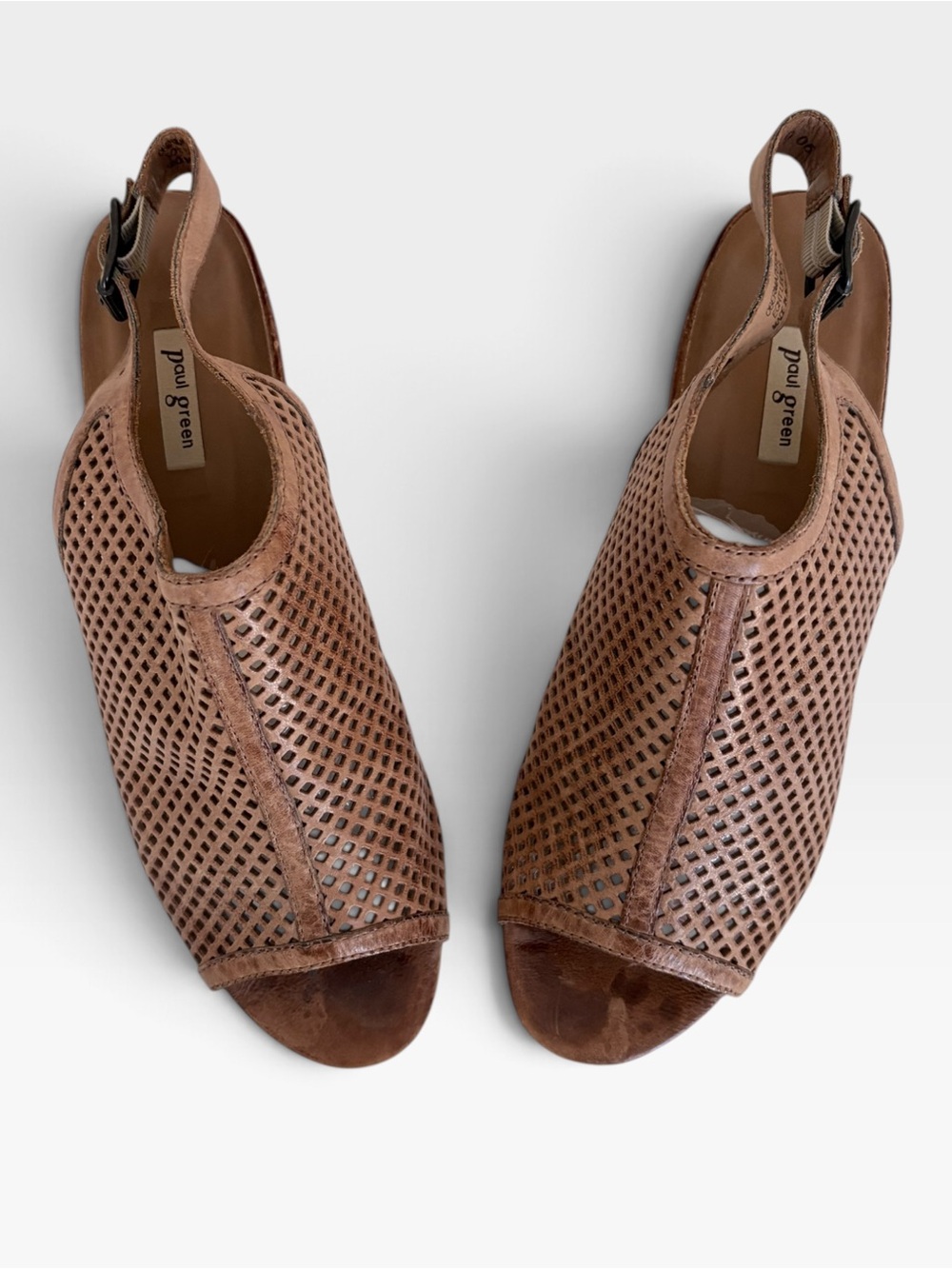Paul Green Lois Perforated Leather Slingback Heels Bronze US 9.5